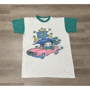 Vintage 1994 Betty Boop Hollywood Pink Car White Green T-Shirt Retro Bimbo Sz OS